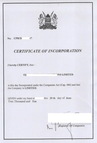 Registration of Company Registration of Company