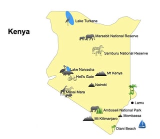 Mappa delle principali attrazioni del Kenya e dei parchi nazionali del Kenya