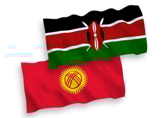 Kenya and Kyrgyzstan flags waving