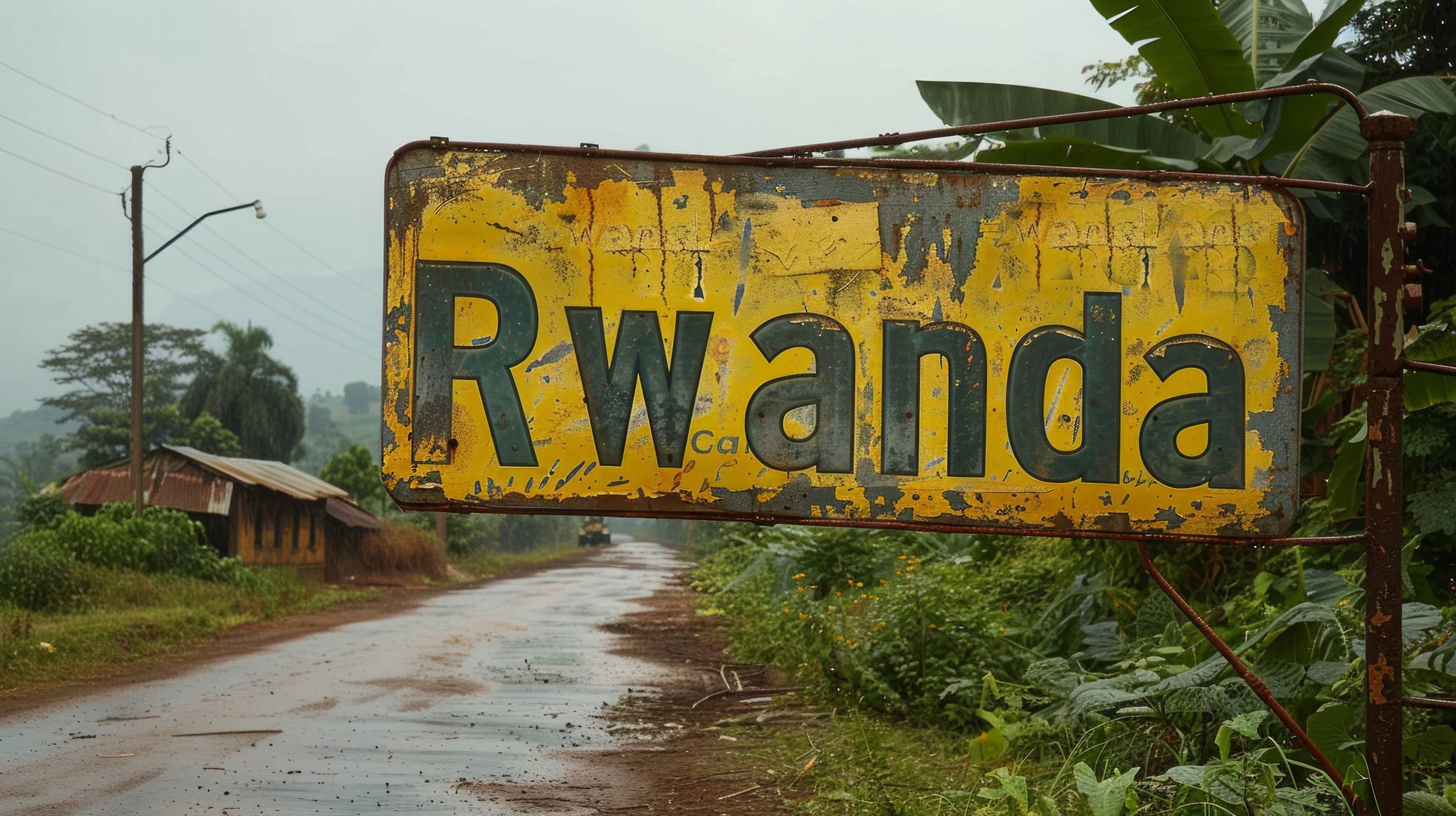 Ruanda-Straßenschild Ruanda ist die Hauptstadt des Bundesstaates Goa
